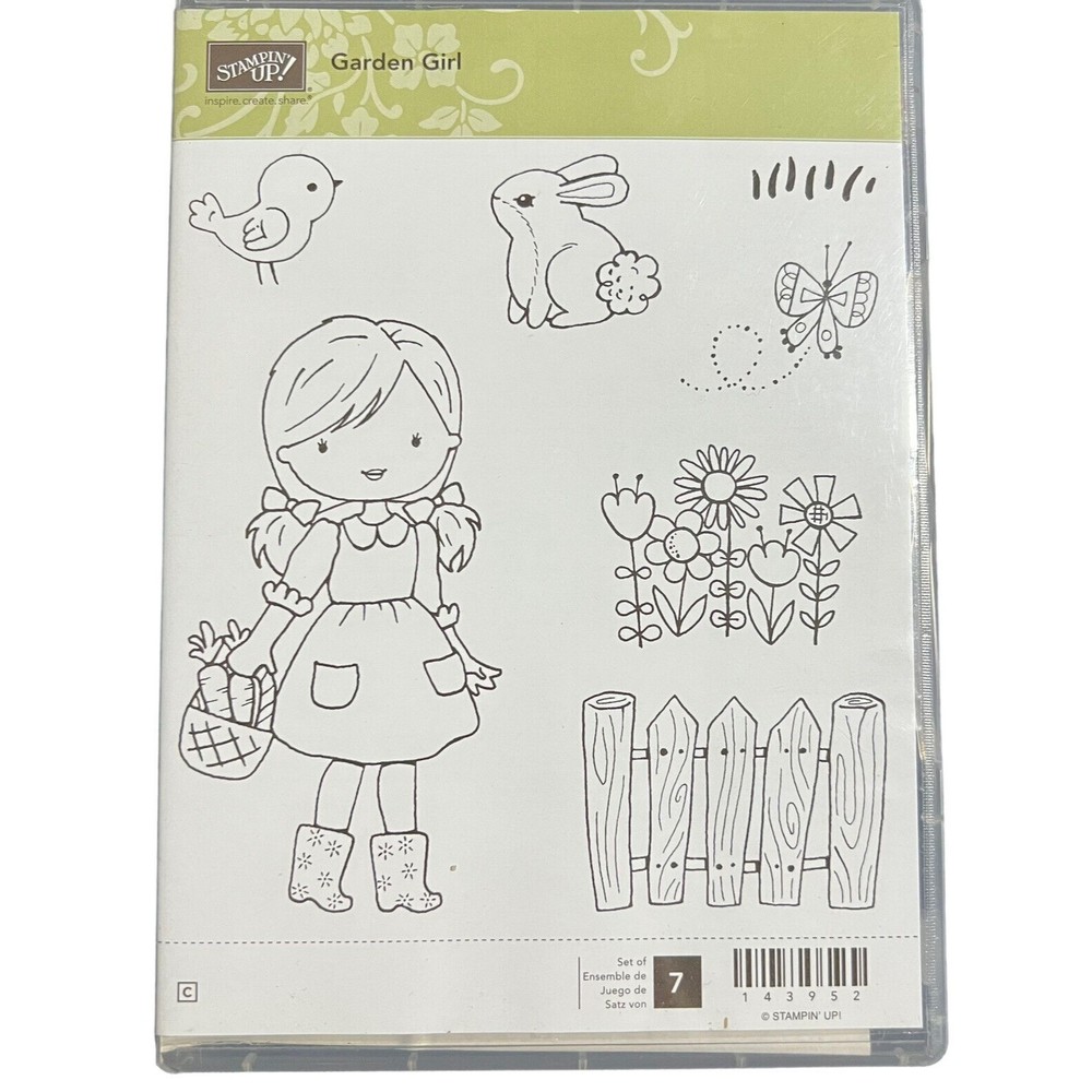 Stampin Up GARDEN GIRL Little Girl Flowers Bird Rubber Stamps Set 143952